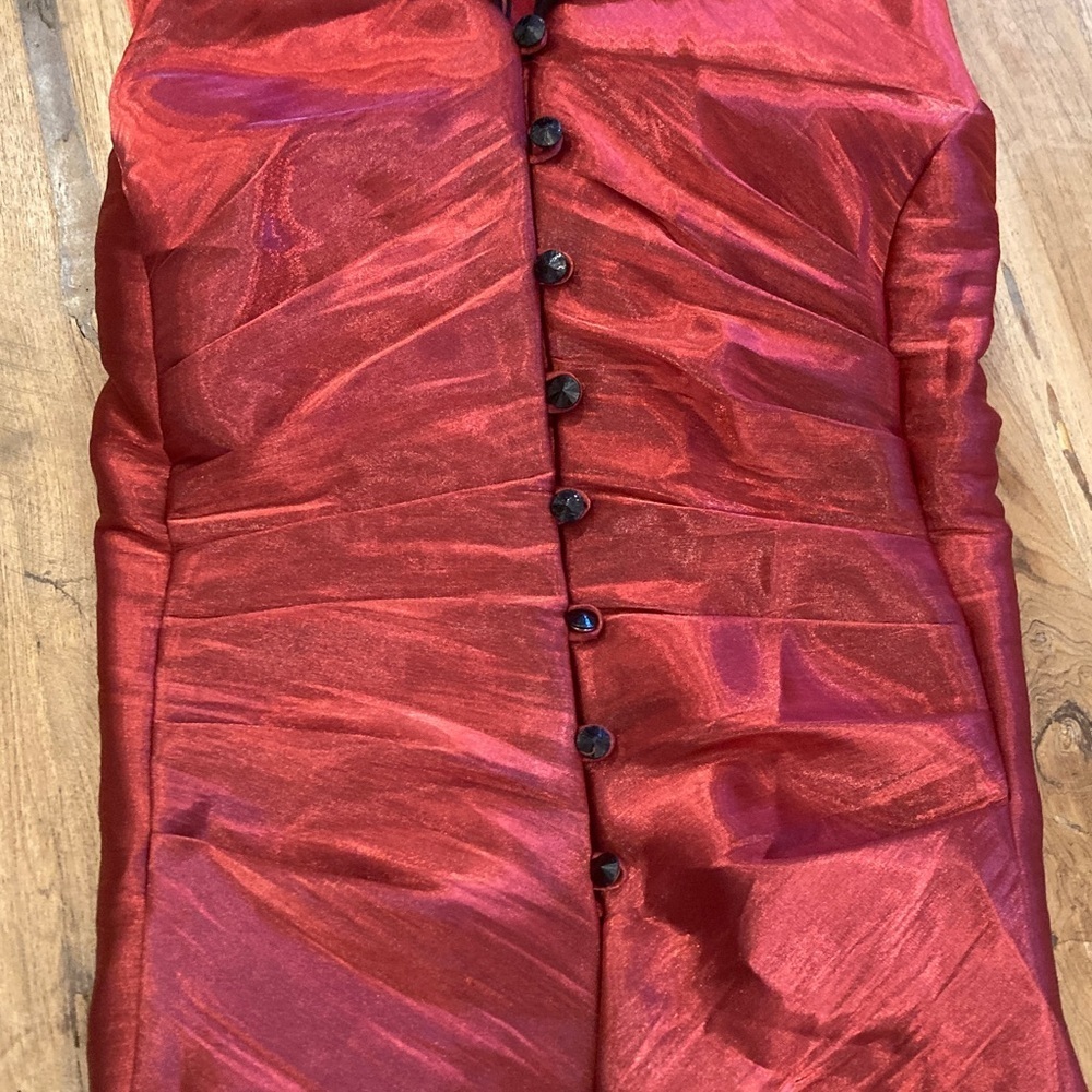 Red Satin Button-Front Women's Jacket - Picture 7 of 7